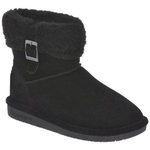 BEARPAW Women's Black Suede Sheepskin Collar Neverwet ABBY Boots 9